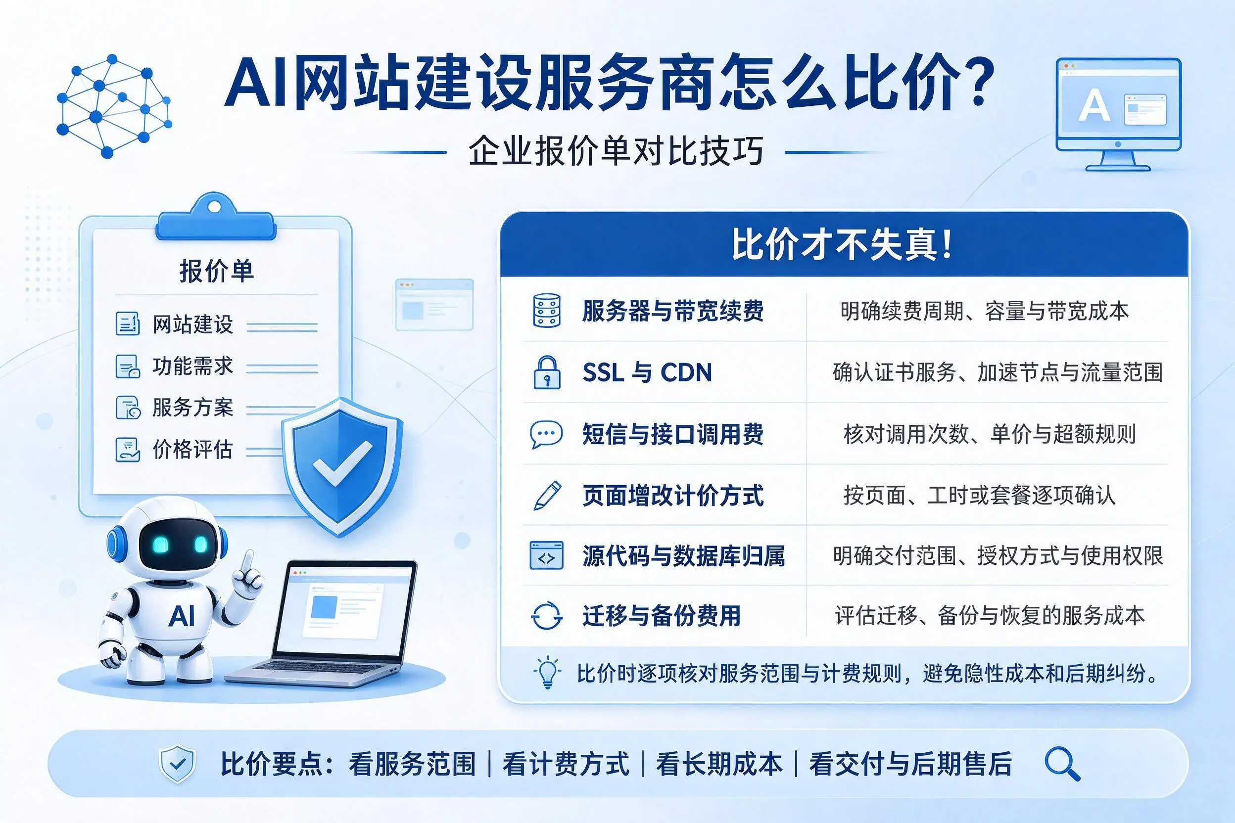 AI网站建设服务商怎么比价？铜川企业报价单对比技巧