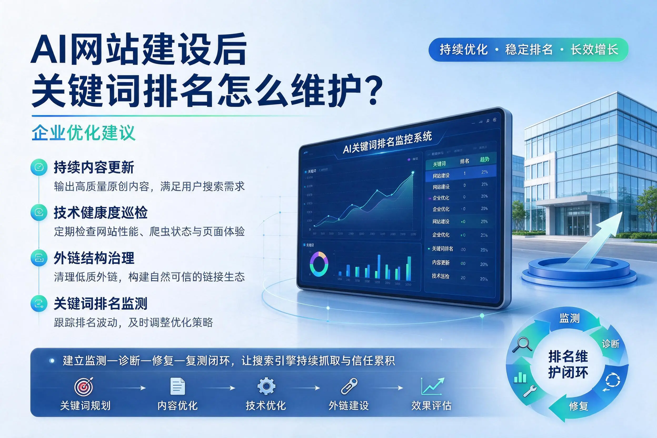 AI网站建设后关键词排名怎么维护？铜川企业优化建议
