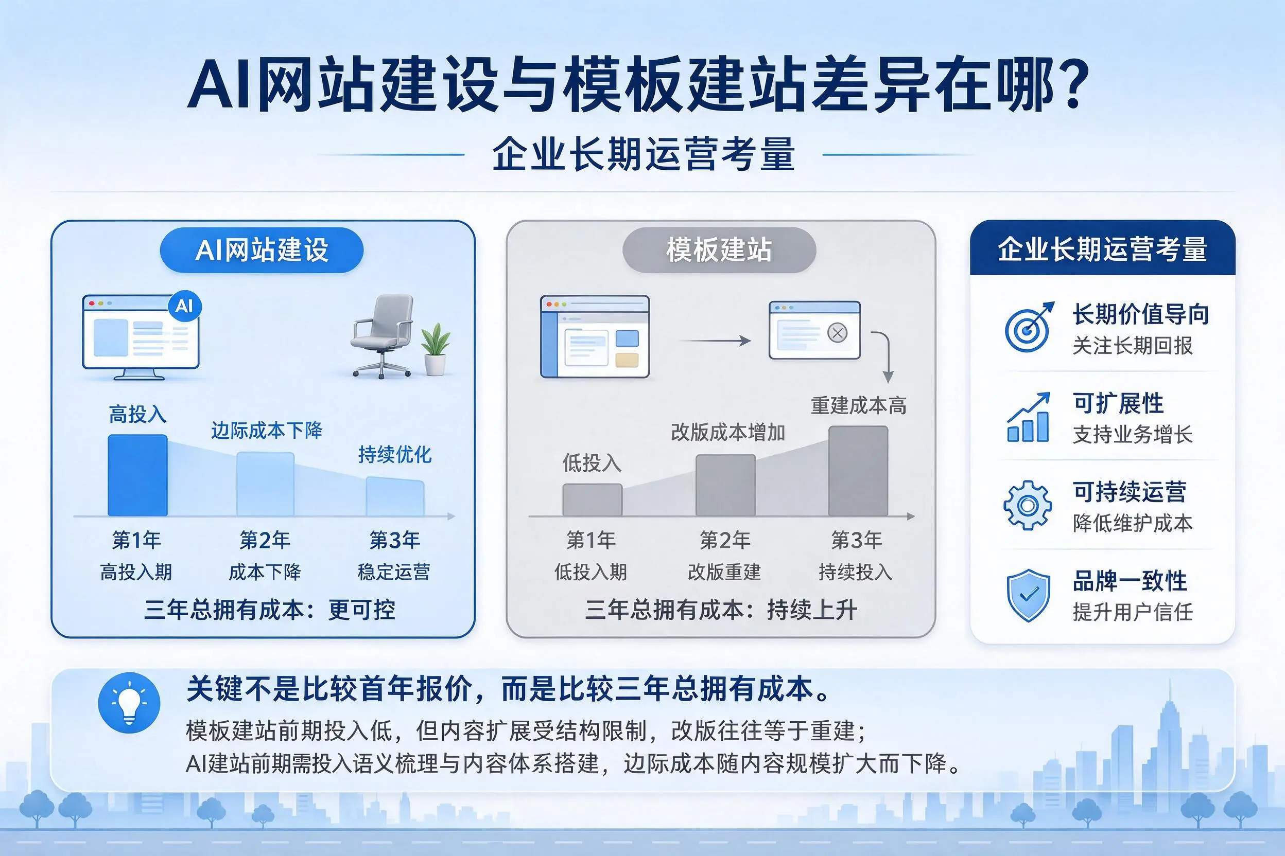 AI网站建设与模板建站差异在哪？铜川企业长期运营考量