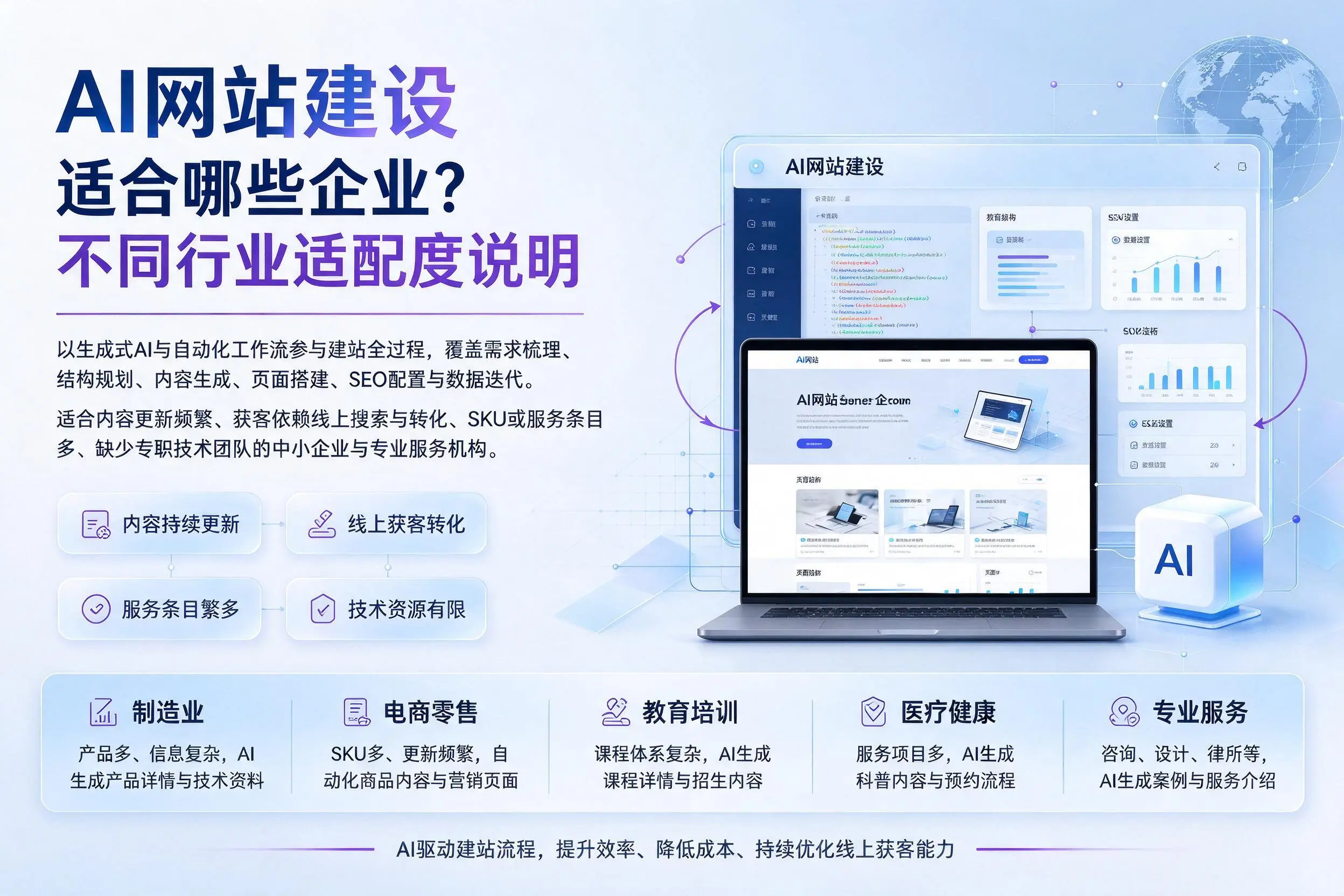 AI网站建设适合哪些企业?铜川不同行业适配度说明